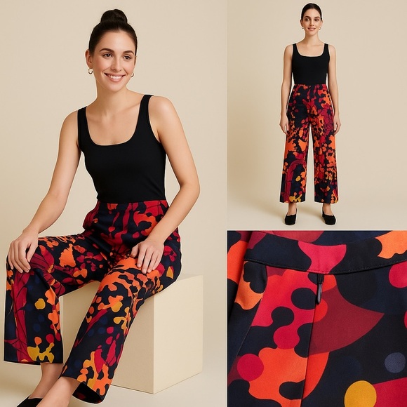 Anthropologie Wide Leg Pants Red & Black Floral Size M NWOT - Picture 5 of 9